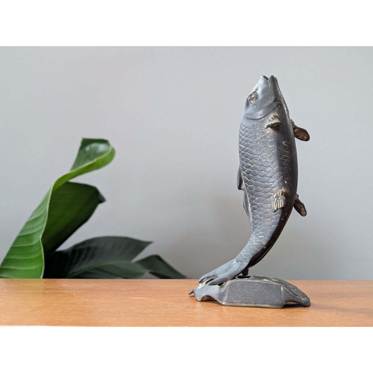 Vintage Solid Brass Ikebana Koi Fish Vase — additional view 3