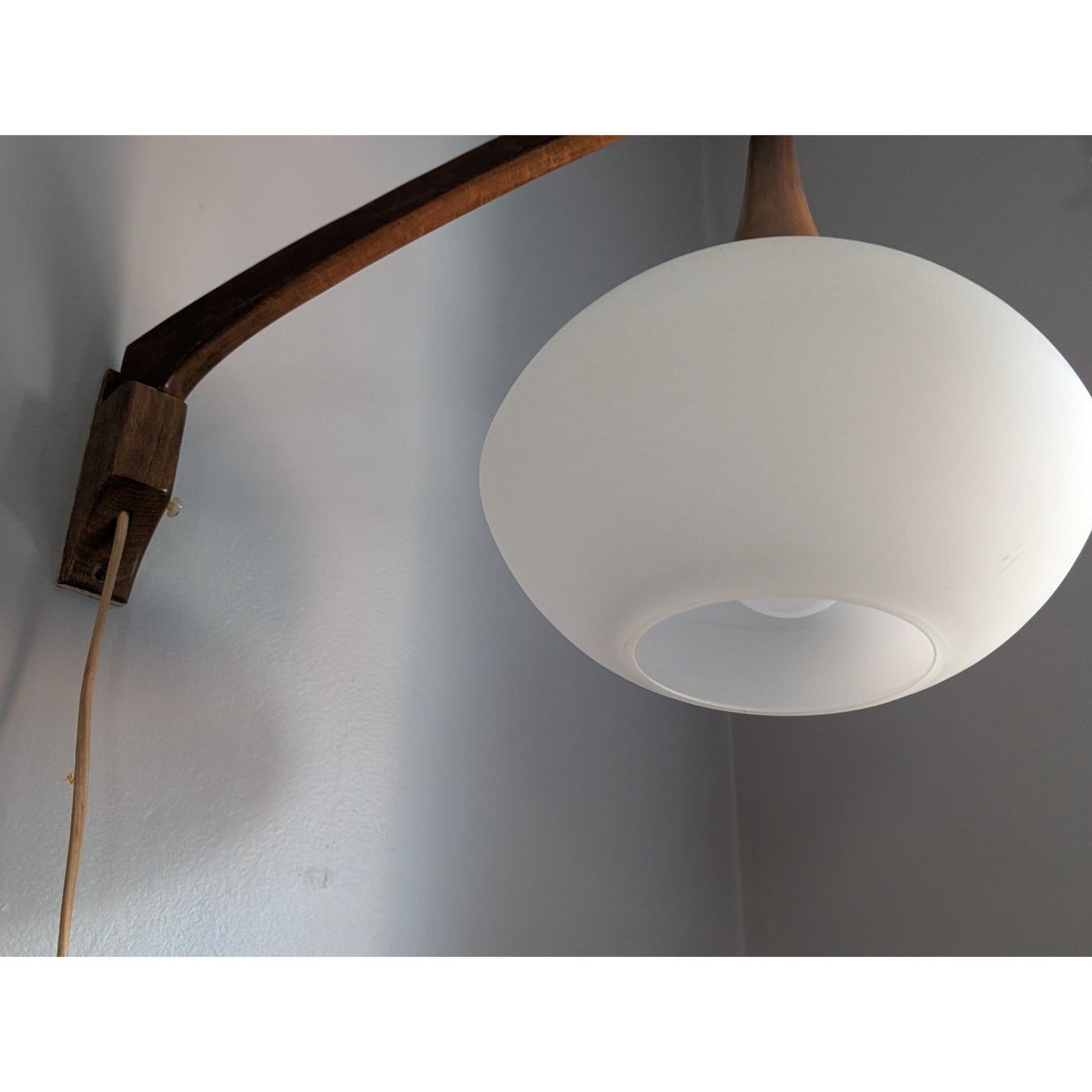 Vintage Mid-Century Modern Wall-Mount Swing Arm Pendant Lamp Frosted Glass Globe
