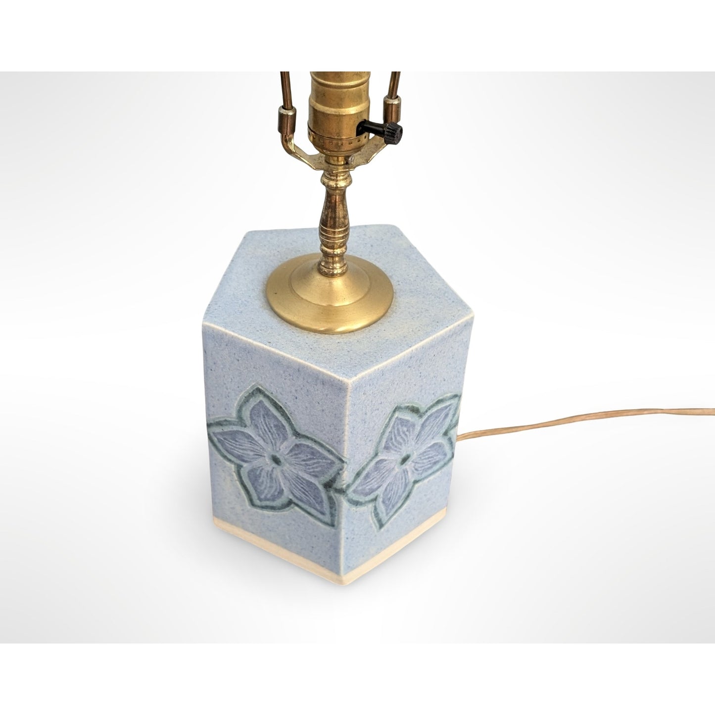 Vintage Studio Pottery Floral Ceramic Table Lamp Mid Century Modern Signed