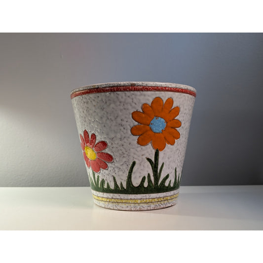Vintage Mid-Century Modern Italian Pottery Planter with Floral Decor