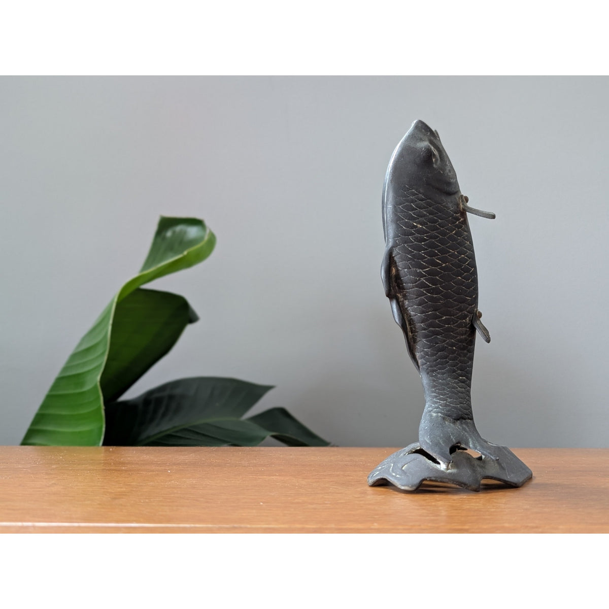 Vintage Solid Brass Ikebana Koi Fish Vase — additional view 2