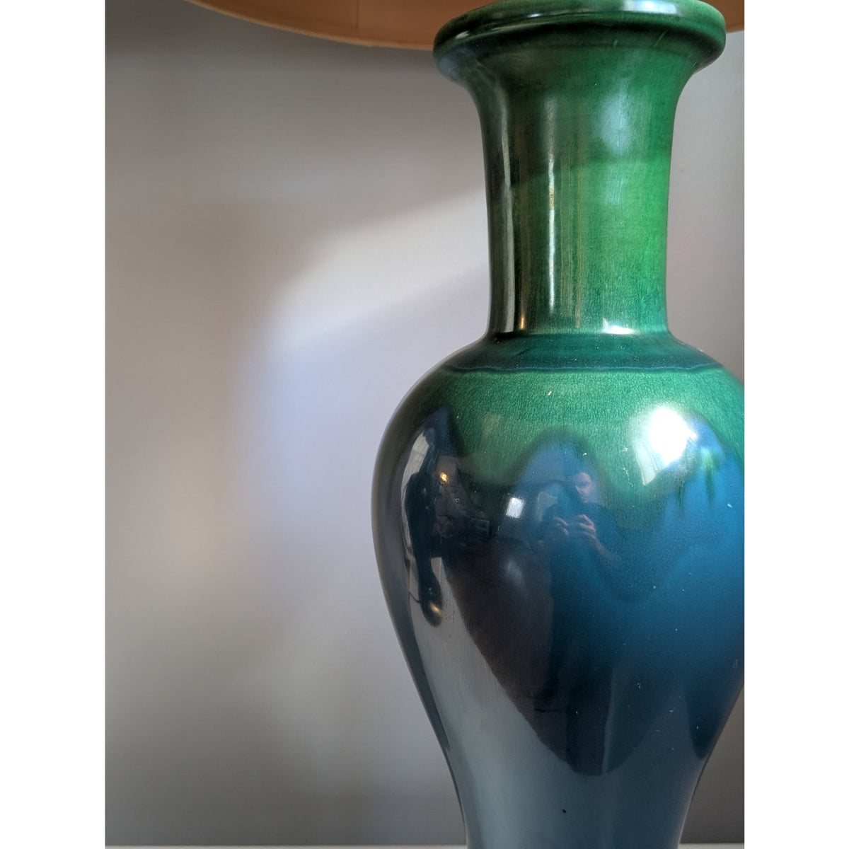 Pair of MCM Blue & Green Drip Glaze Ceramic Lamps 38" Mid Century Modern — additional view 8
