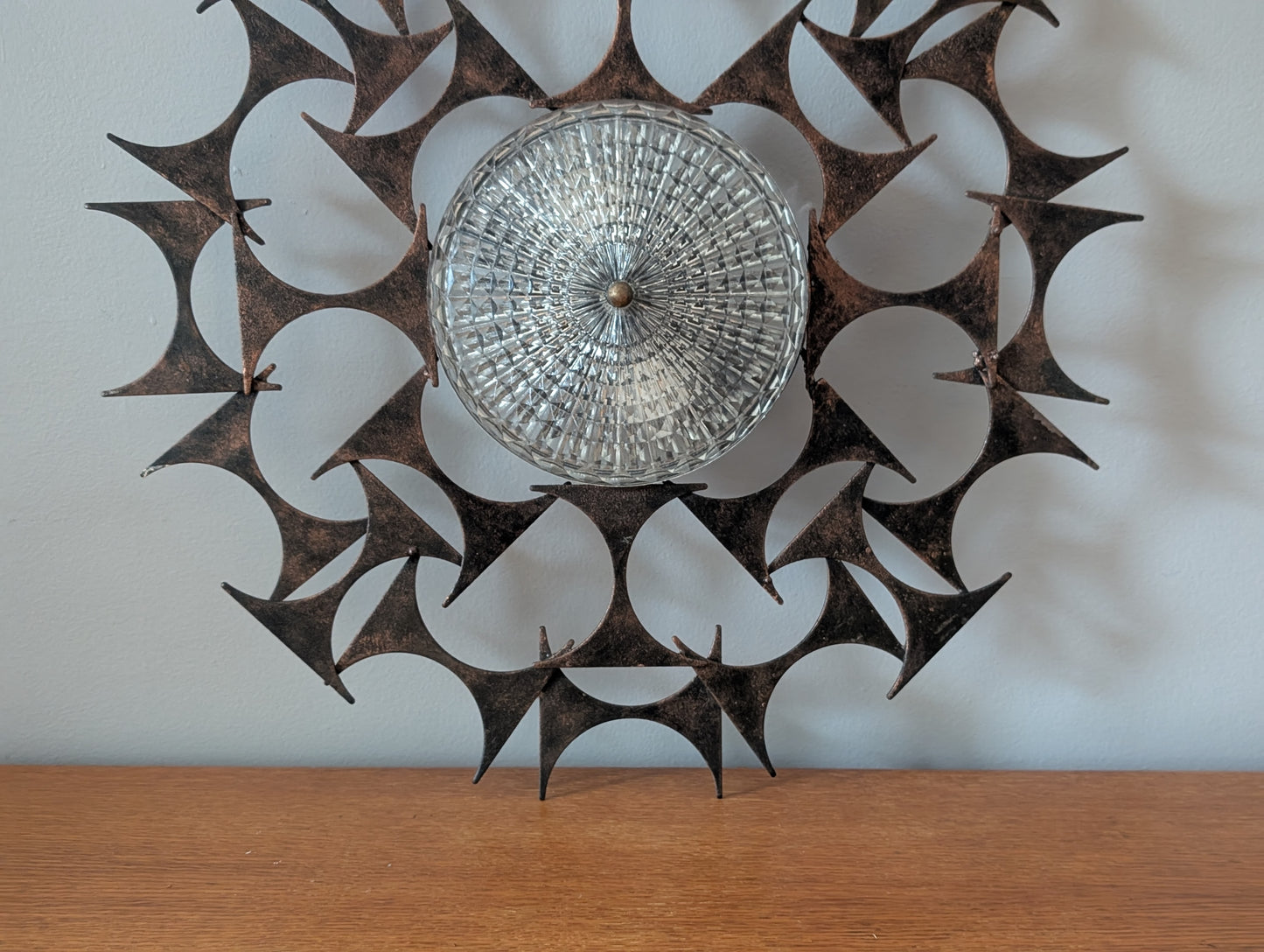 Rare Brutalist Flush Mount Ceiling Light – Mid-Century Modern Statement Piece