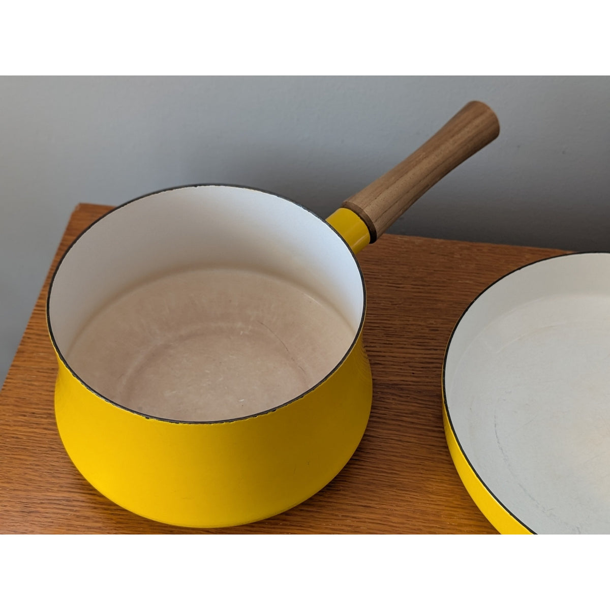 Vintage Set of 3 Dansk Yellow Pans with Teak Handles – Made in France — additional view 4