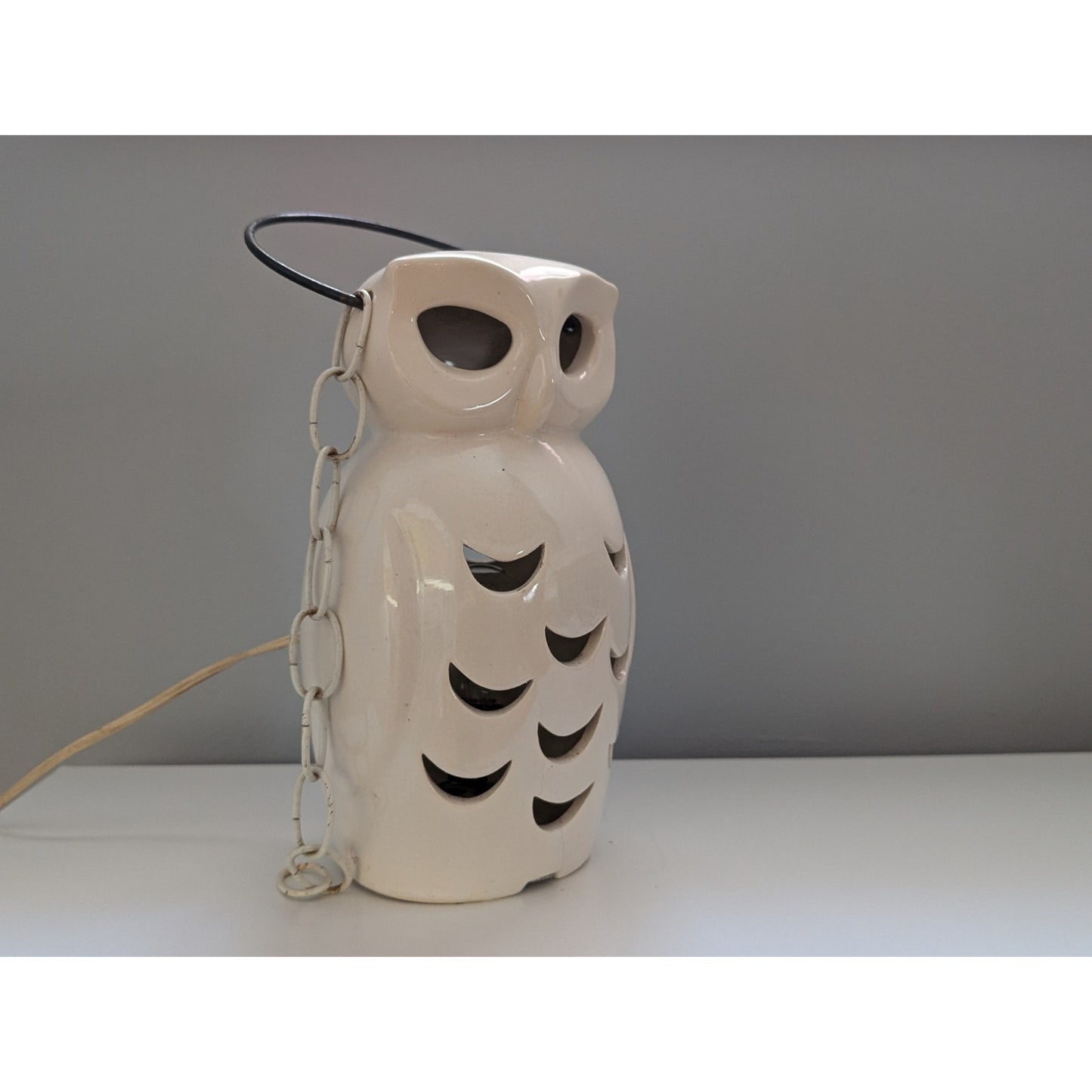 Vintage Mid-Century Modern White Owl Lantern / Lamp By McCoy
