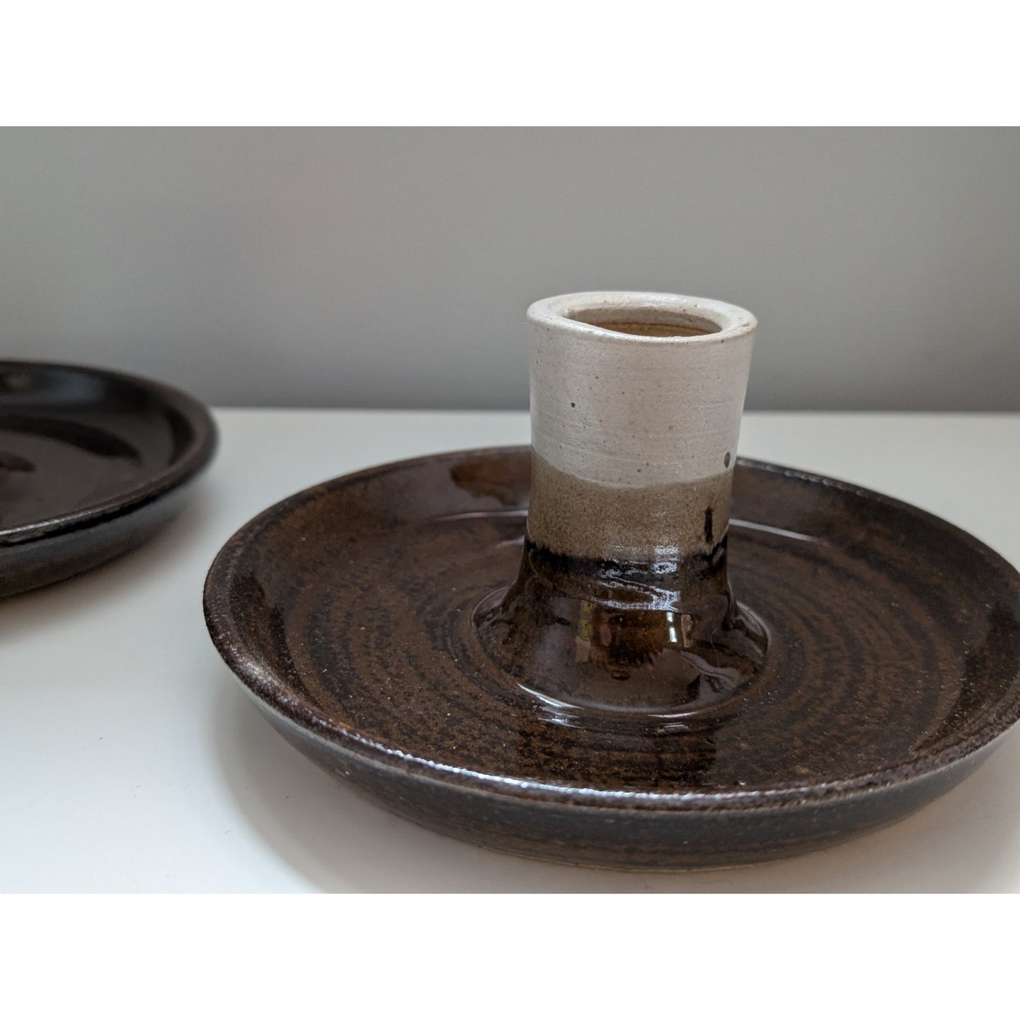 Pair of Vintage Pottery Candle Holders in Earth Tones