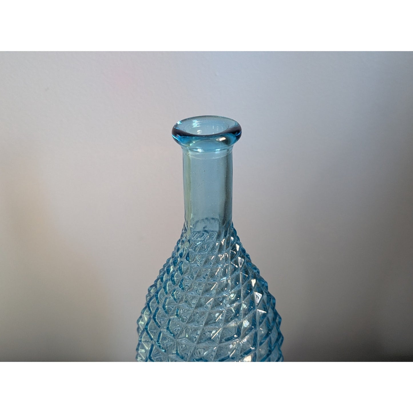 Vintage Mid Century Modern Empoli Rossini Blue Diamond Point Genie Bottle, 1960s