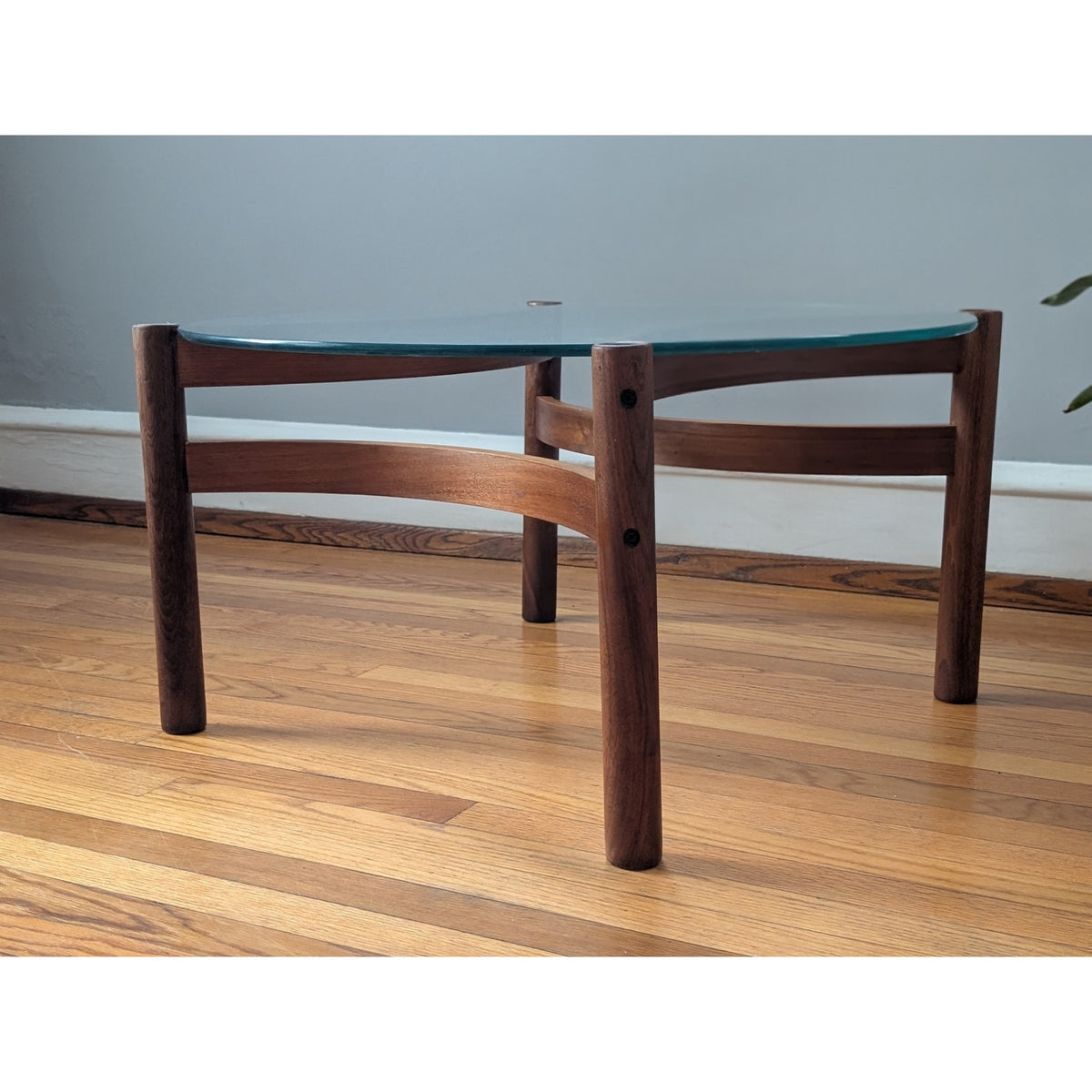 Danish Teak Coffee Table with Glass Top – Mid-Century Modern 30” Round — additional view 4