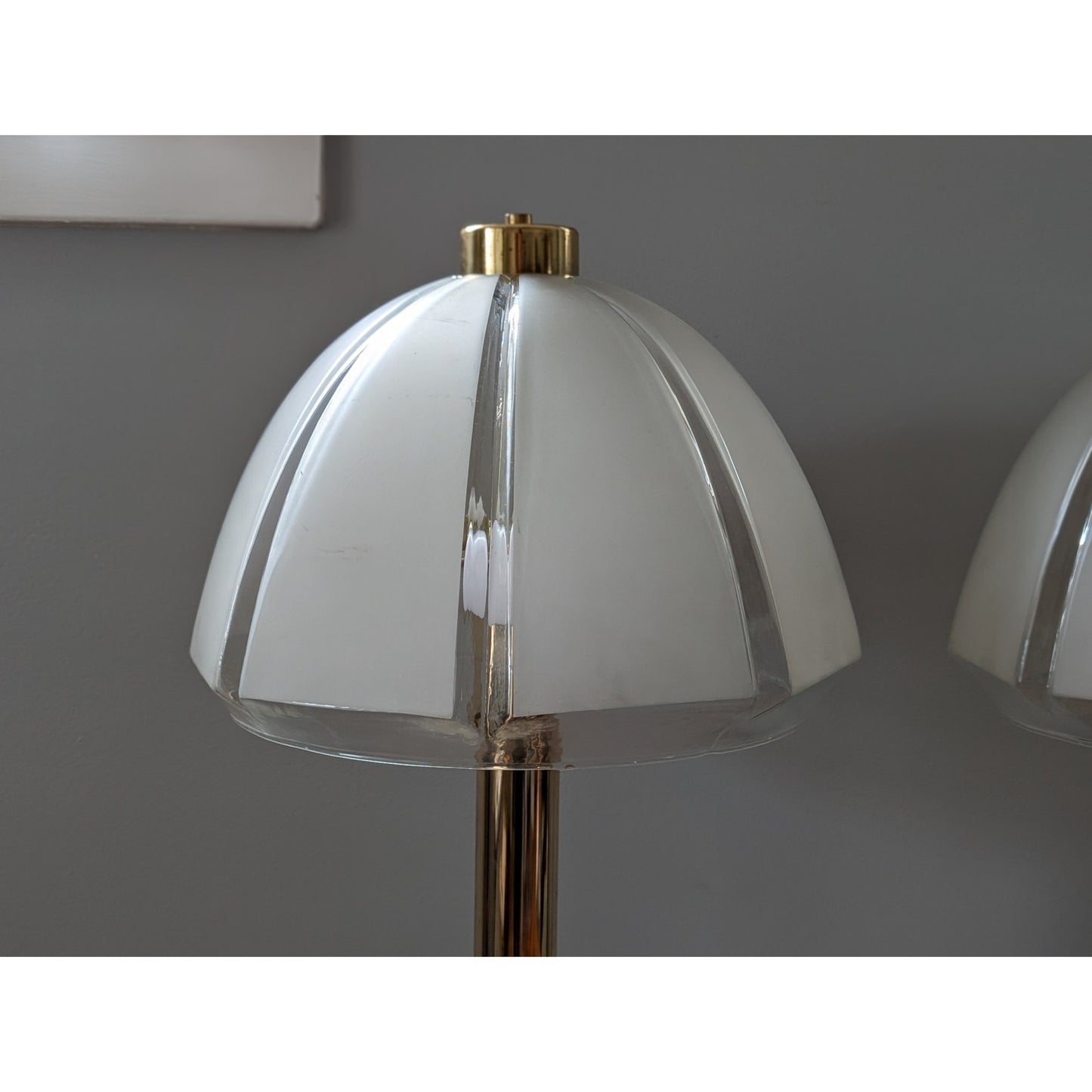 Pair of Vintage Clover Table Lamps with Frosted Mushroom Glass Shades
