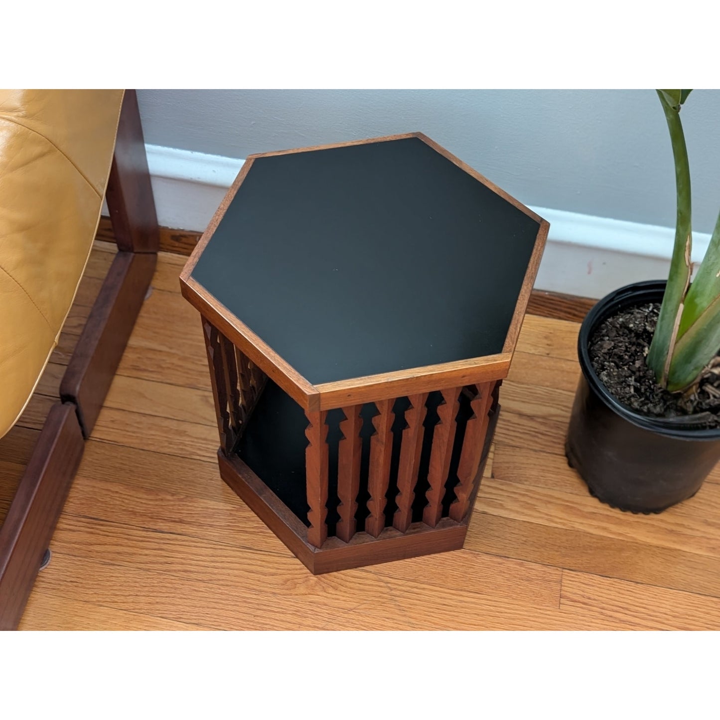 Vintage Mid-Century Modern Arthur Umanoff Walnut and Black Side Table