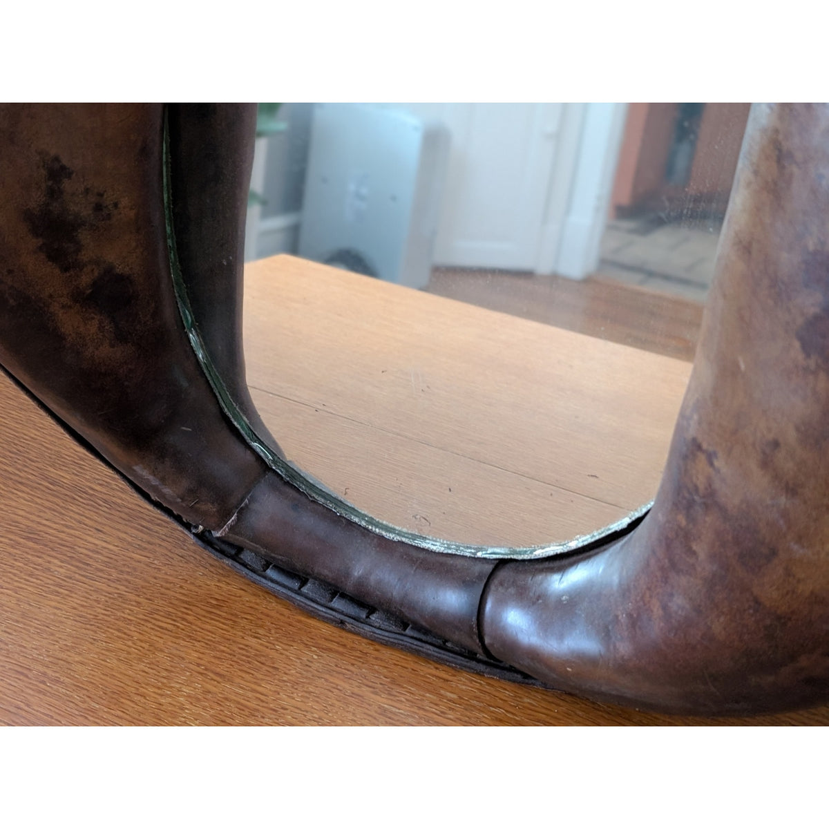 Vintage Rustic Horse Collar Mirror – Real Leather with Antique Patina — additional view 4