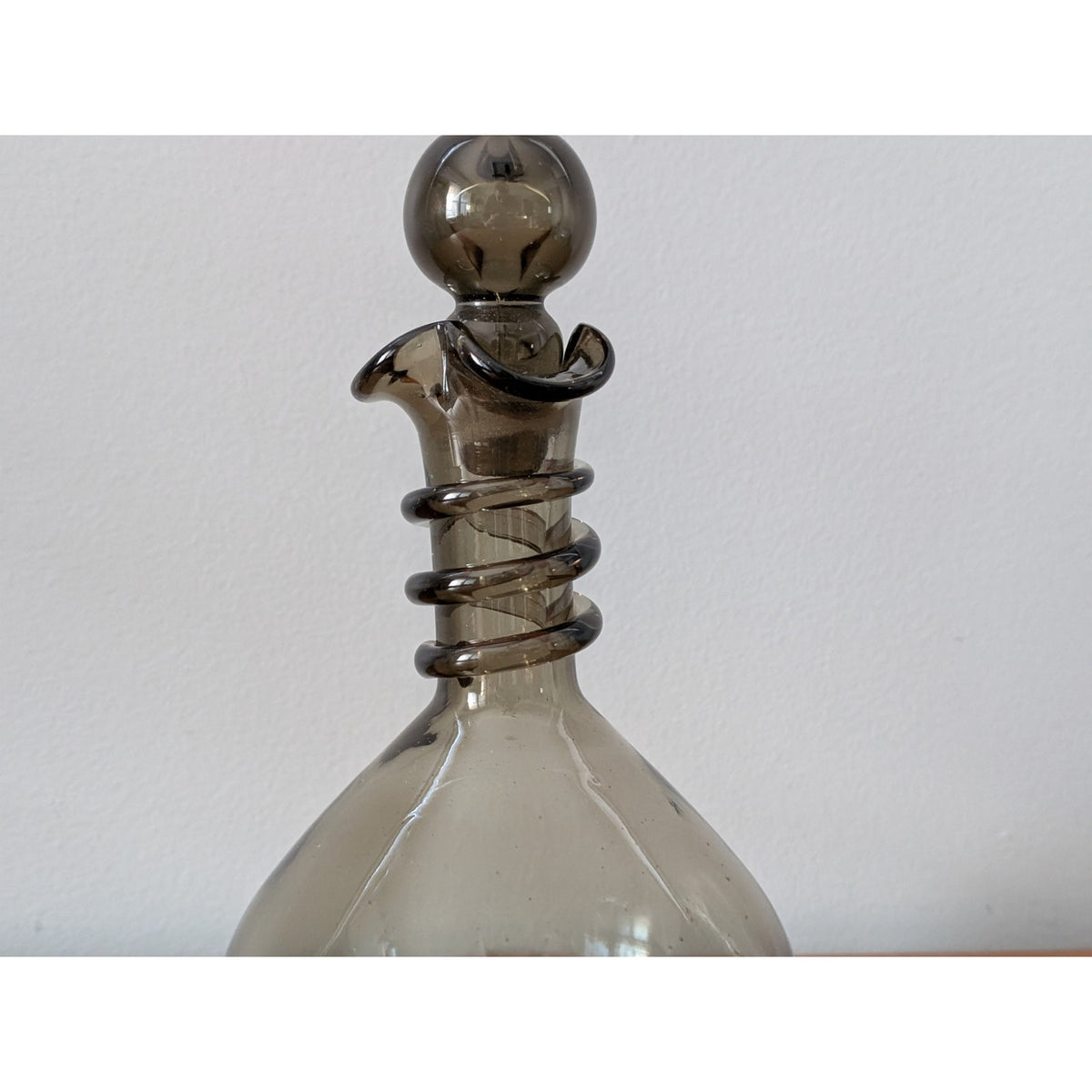 Rare Vintage Smoked Glass Genie Bottle Decanter – Swirl Neck Design — additional view 3