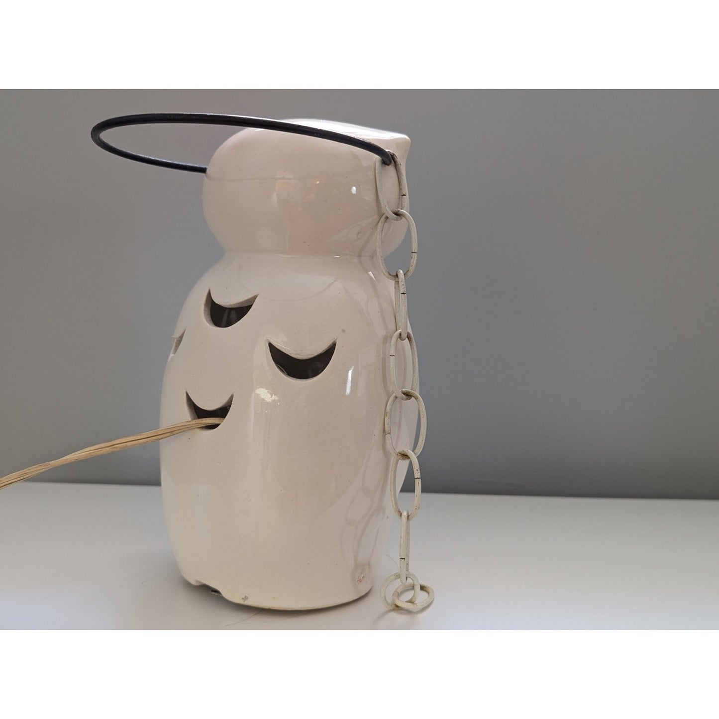 Vintage Mid-Century Modern White Owl Lantern / Lamp By McCoy
