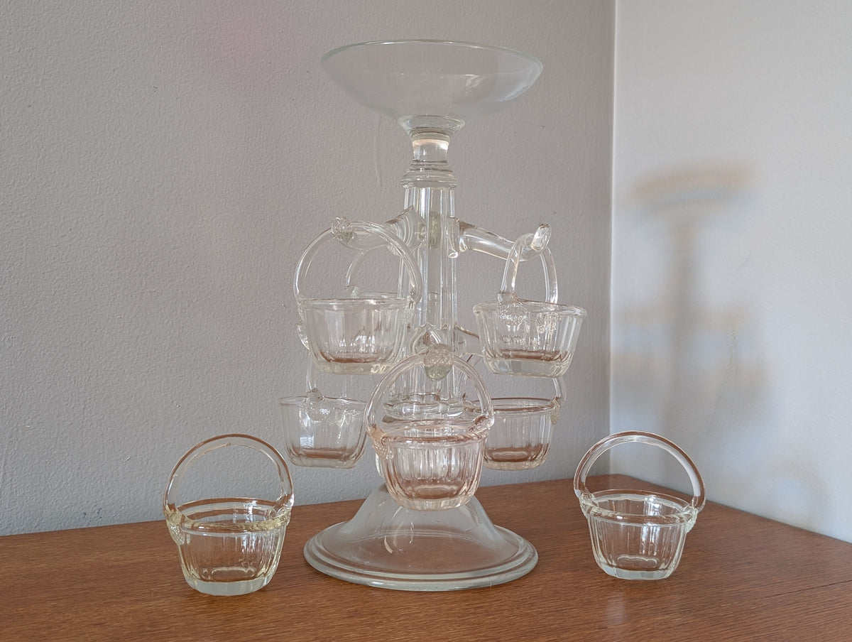 "Archimede Seguso style vintage Murano molded glass sweetmeat tree, Italian mid-century art glass compote"