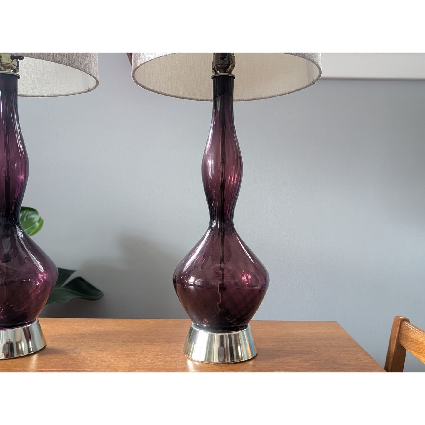 Rare Pair of Vintage Empoli Amethyst Purple Art Glass Lamps – Mid-Century Modern Italian Design
