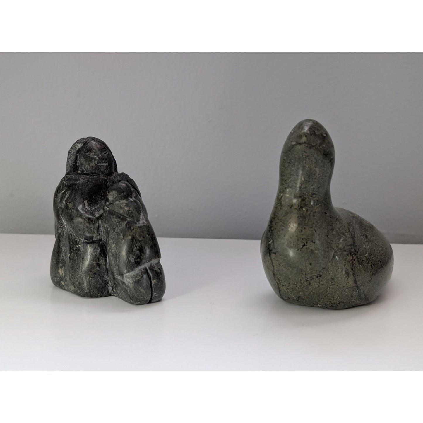 Vintage Canadian Inuit Soapstone Carvings – Set of 2, Seal and Mother with Children