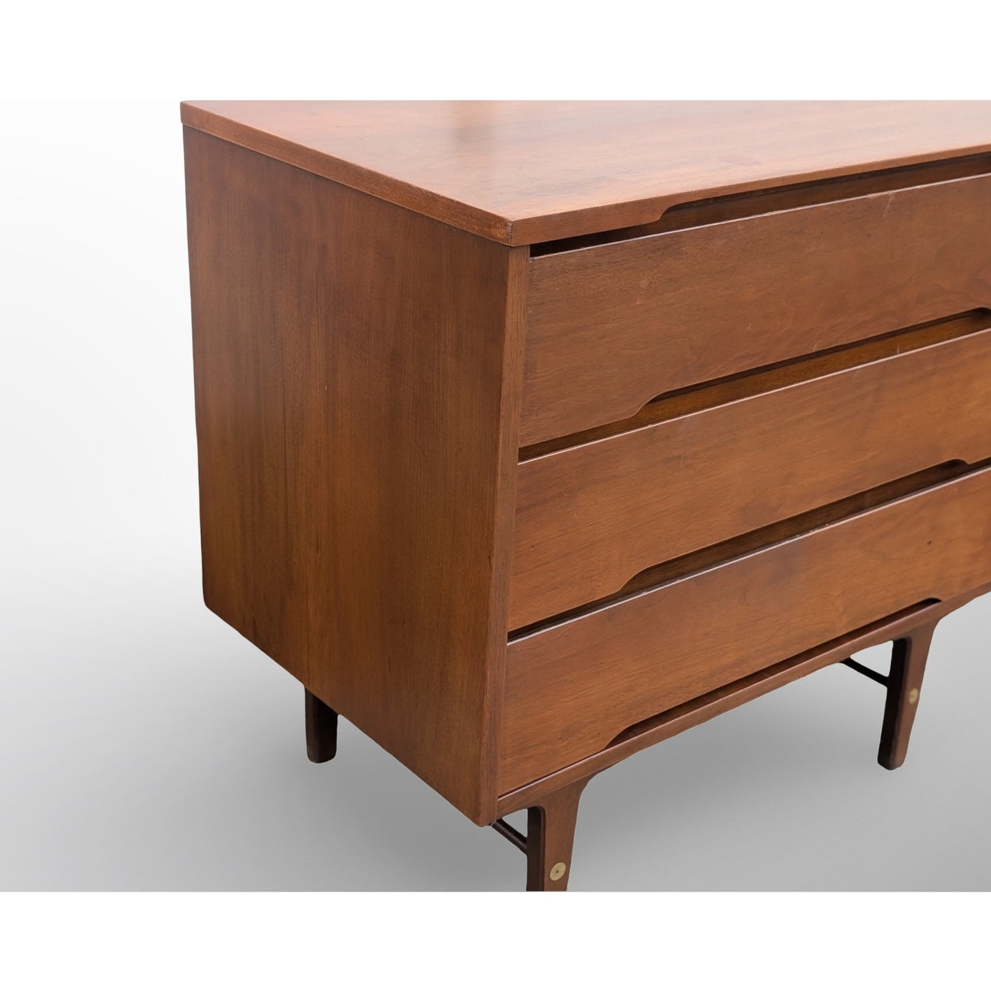Stanley Mid Century Modern Walnut 3 Drawer Chest Restored Top MCM Dresser