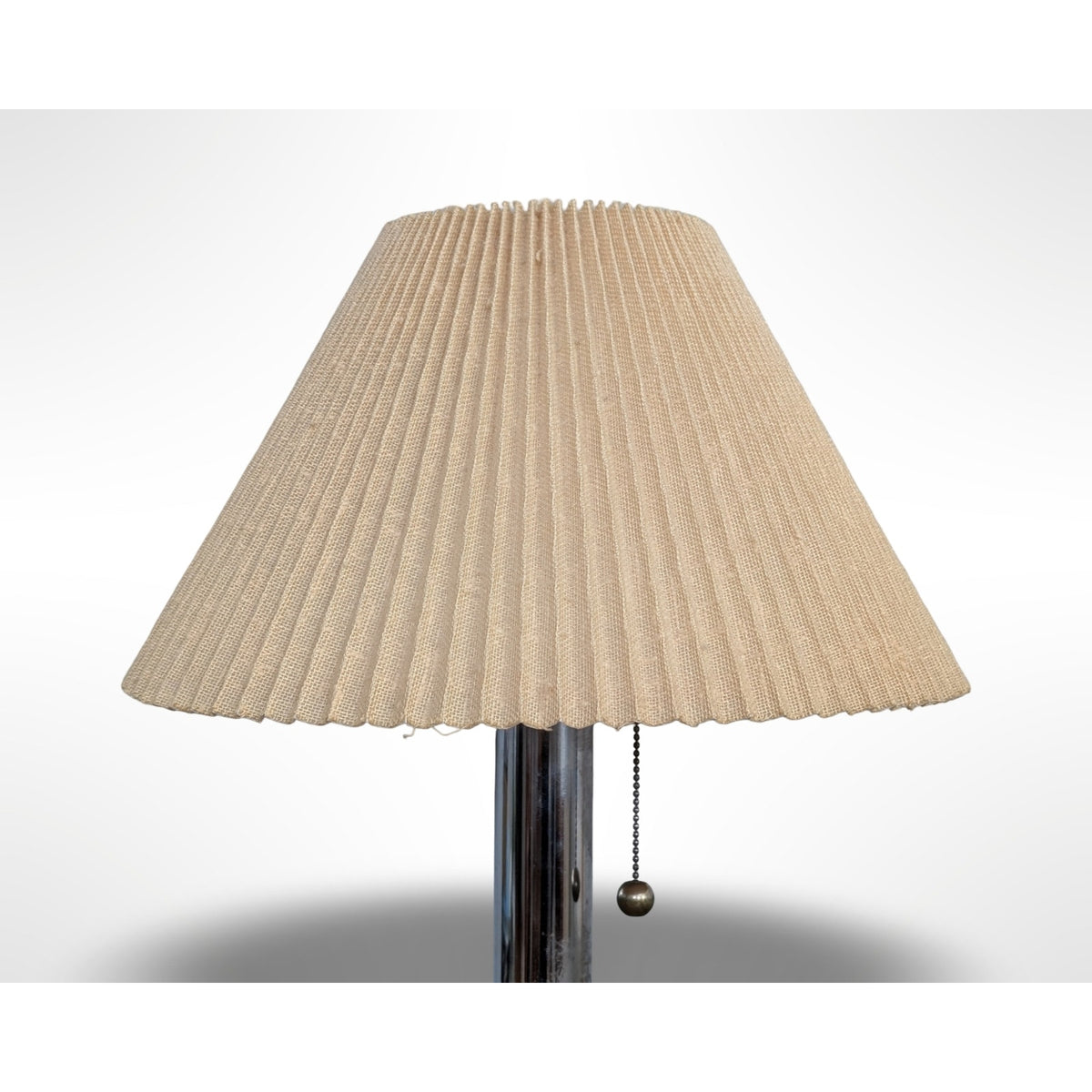 Vintage Mid Century Modern Chrome Wood Table Lamp Pleated Woven Shade