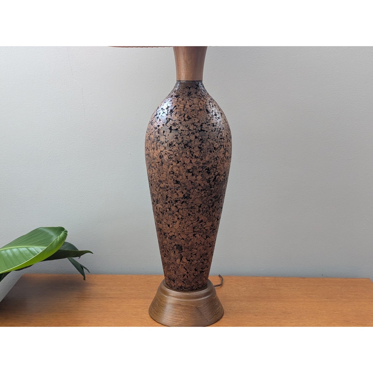 Large Vintage Mid-Century Modern Walnut and Cork Lamp with Stiffel Shade