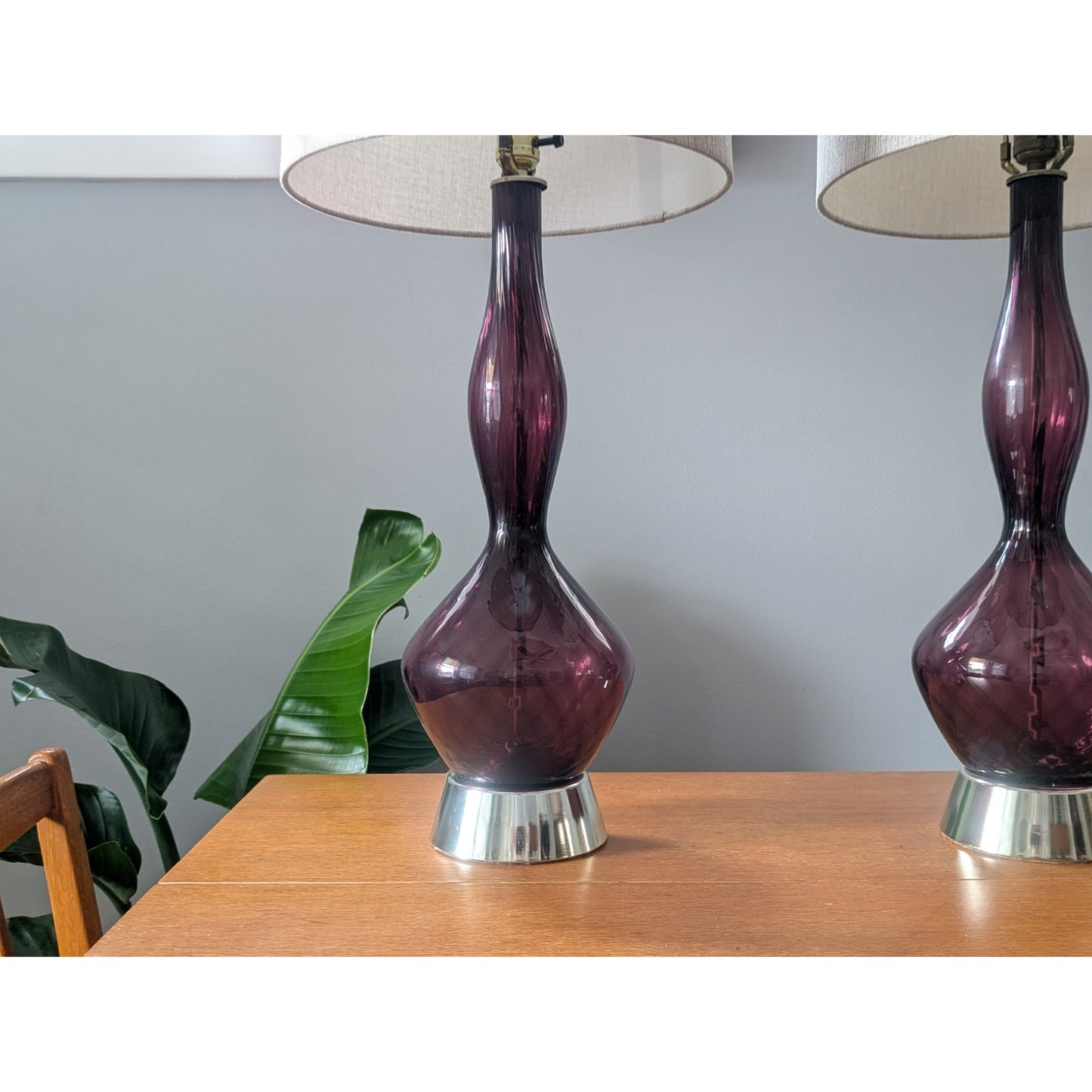 Rare Pair of Vintage Empoli Amethyst Purple Art Glass Lamps – Mid-Century Modern Italian Design