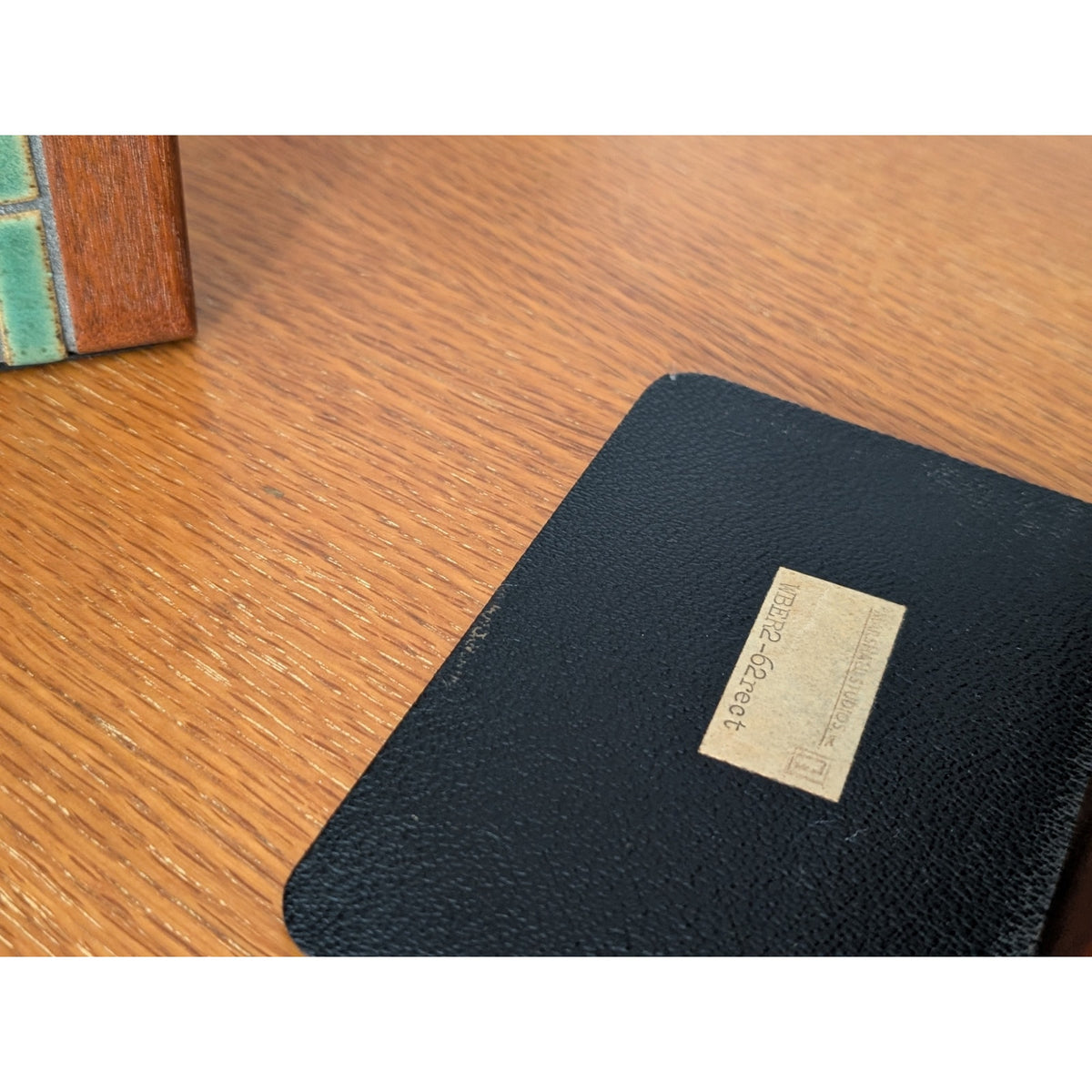 Vintage Martz for Marshall Studios Walnut Bookends with Inlaid Tile, labeled, 1960s — additional view 6