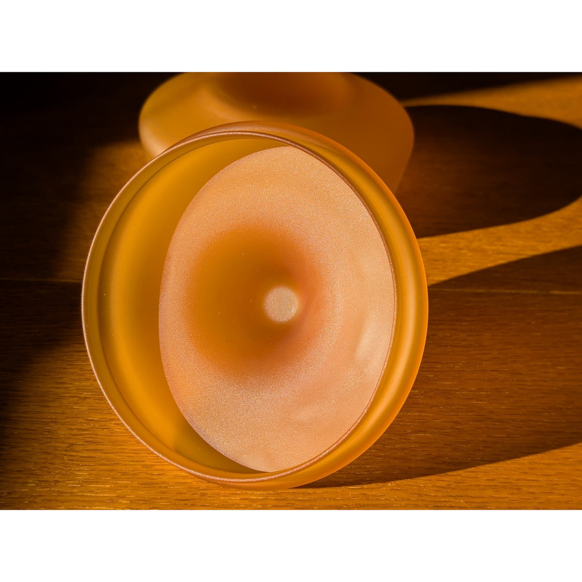 Mid Century Modern Satin Amber Apothecary Jar with Lid – Art Glass Vintage — additional view 8