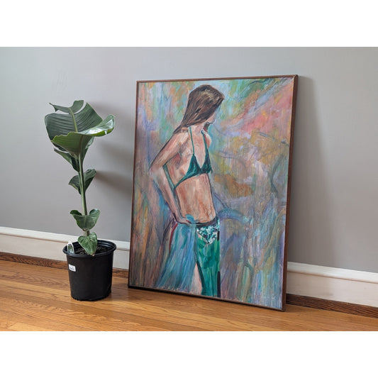 Vintage Abstract Woman Painting – Groovy Modern Art 40.75” x 30.75