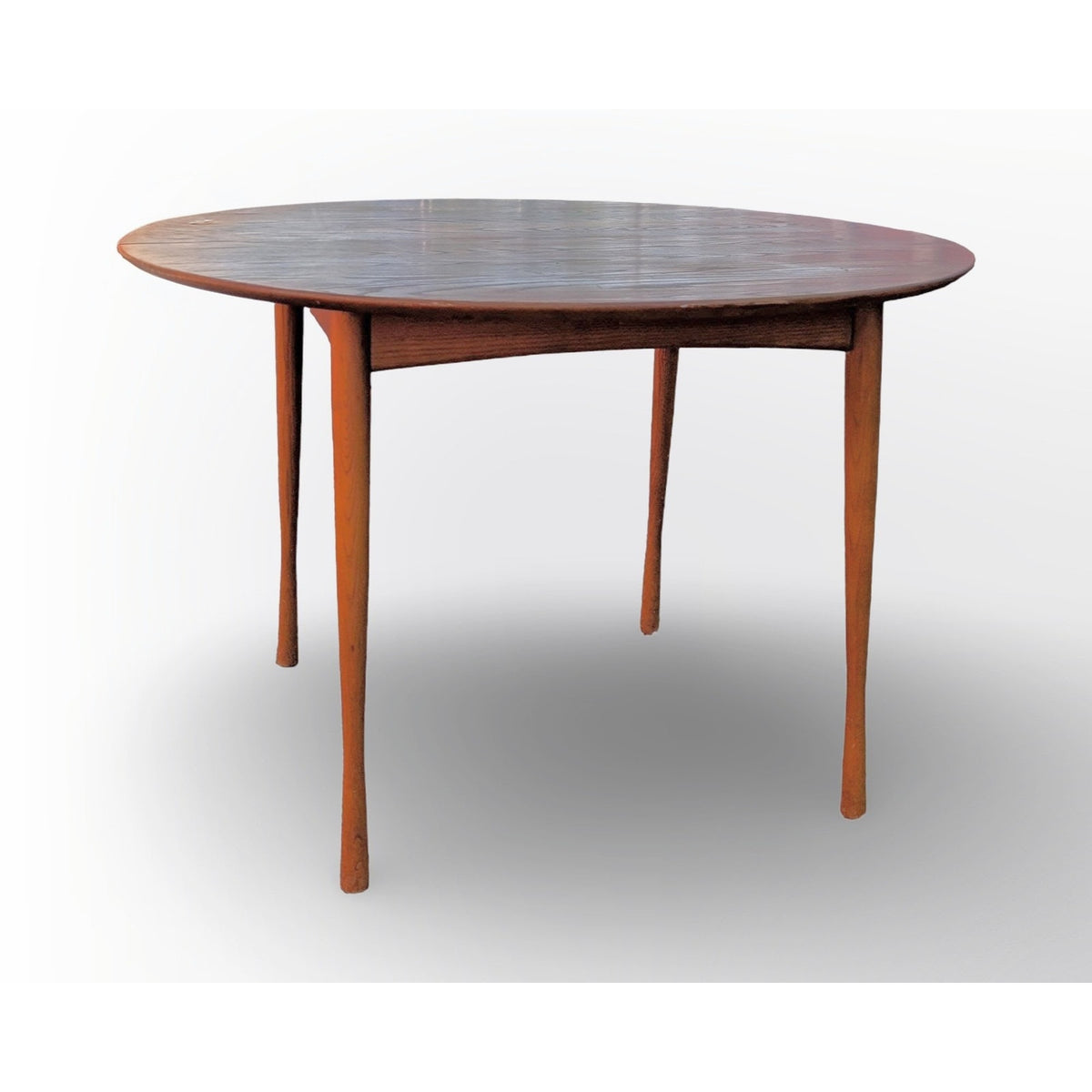 Heywood Wakefield round solid oak dining table mid century modern Danish modern style 44.5 inch