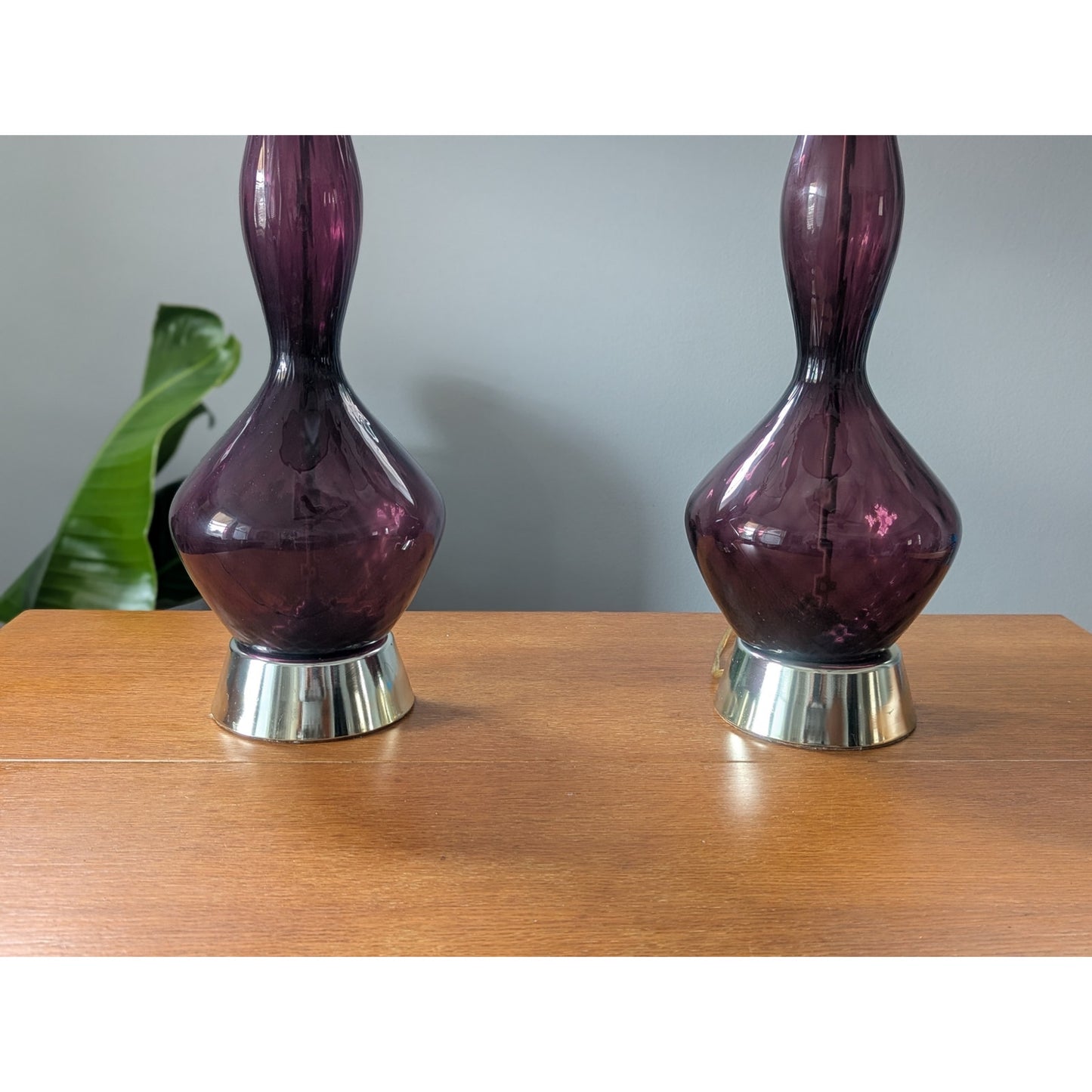 Rare Pair of Vintage Empoli Amethyst Purple Art Glass Lamps – Mid-Century Modern Italian Design