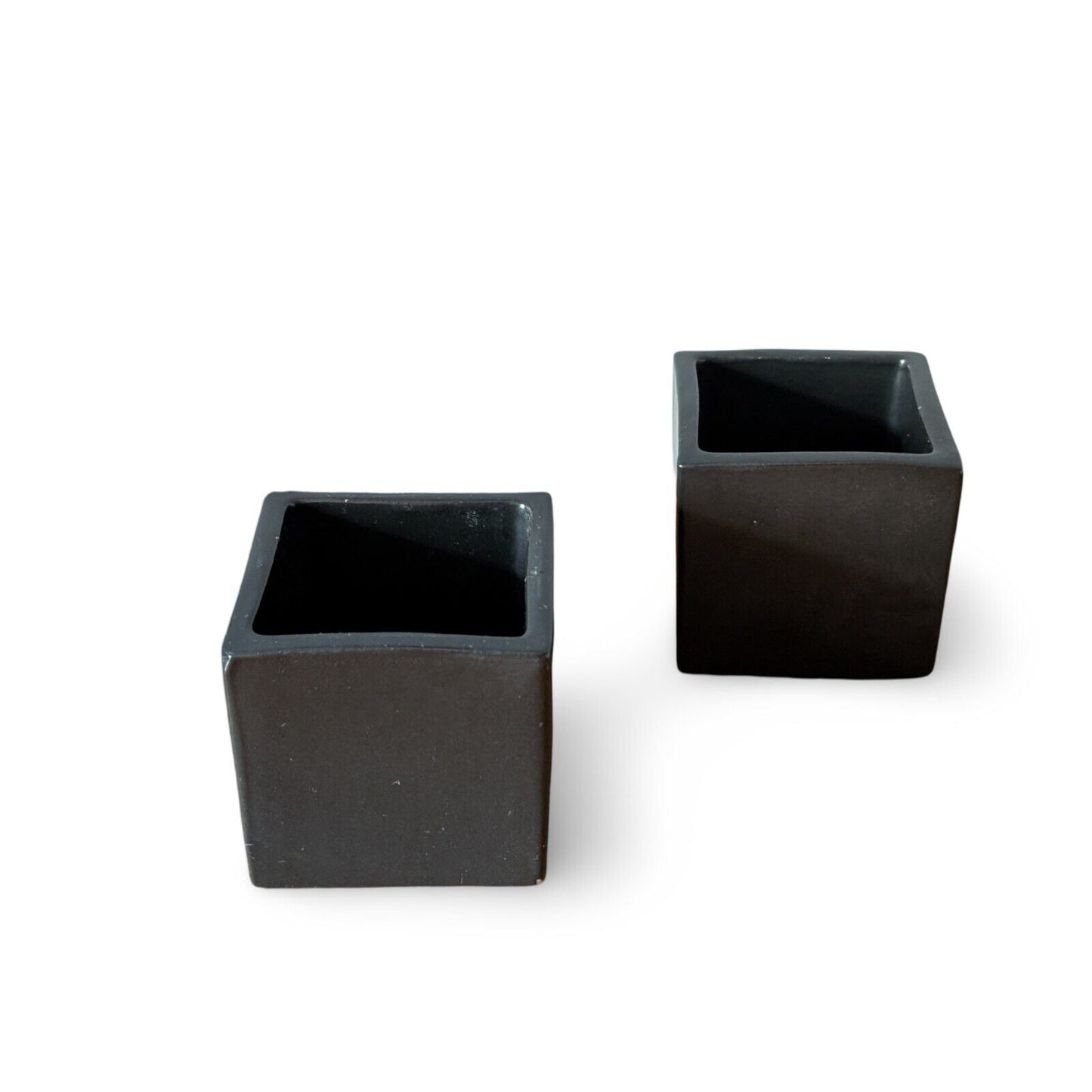 Pair Of David Gil Bennington Pottery Black Glaze Cube Planters #1844 Vermont