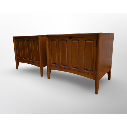 Pair of Broyhill Emphasis walnut nightstands restored mid century modern bedroom furniture