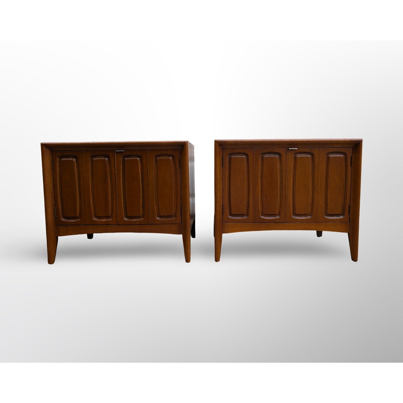 Pair of Broyhill Emphasis walnut nightstands restored mid century modern bedroom furniture