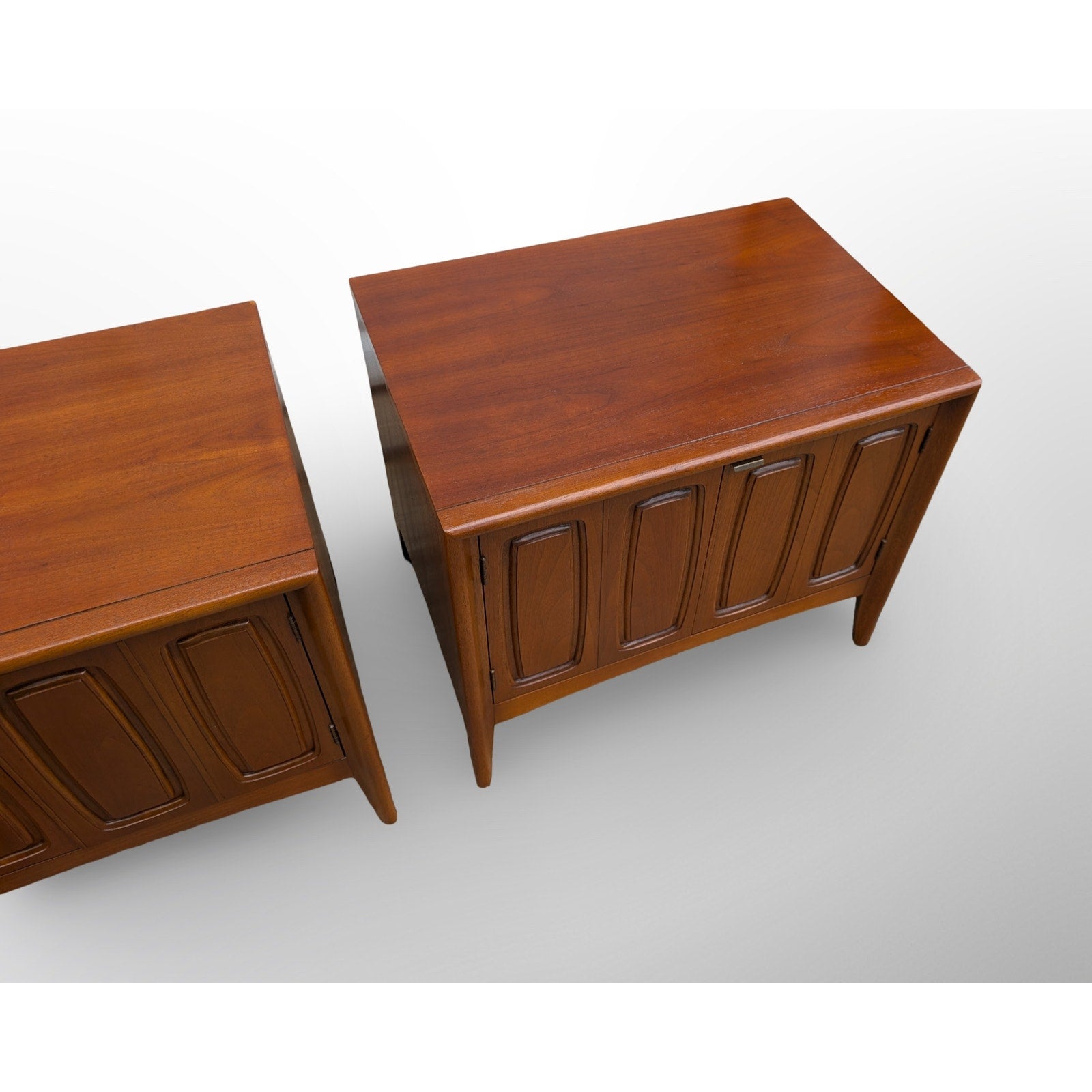 Pair of Broyhill Emphasis walnut nightstands restored mid century modern bedroom furniture