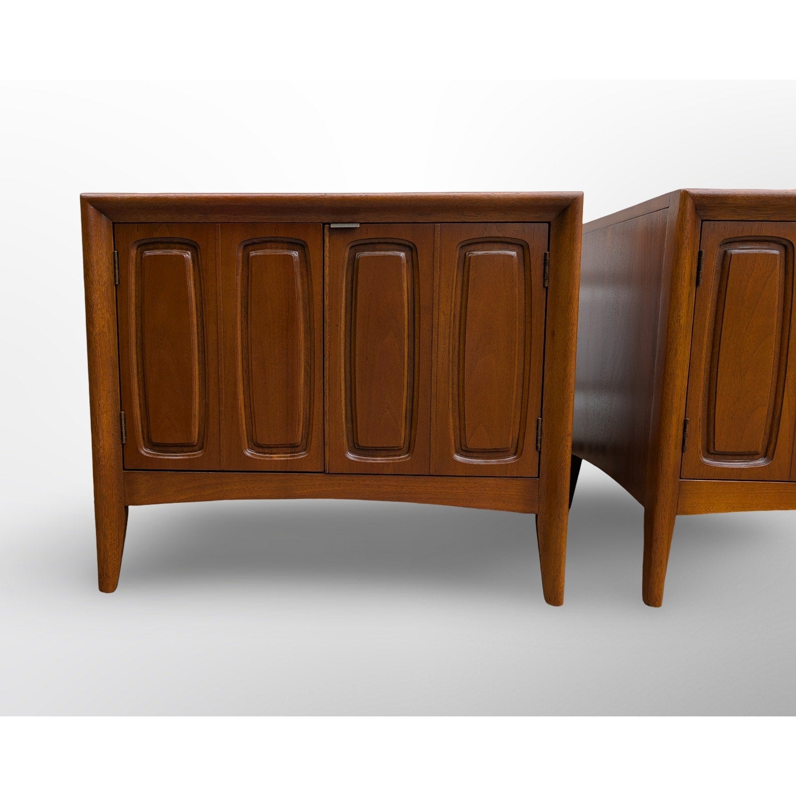 Pair of Broyhill Emphasis walnut nightstands restored mid century modern bedroom furniture