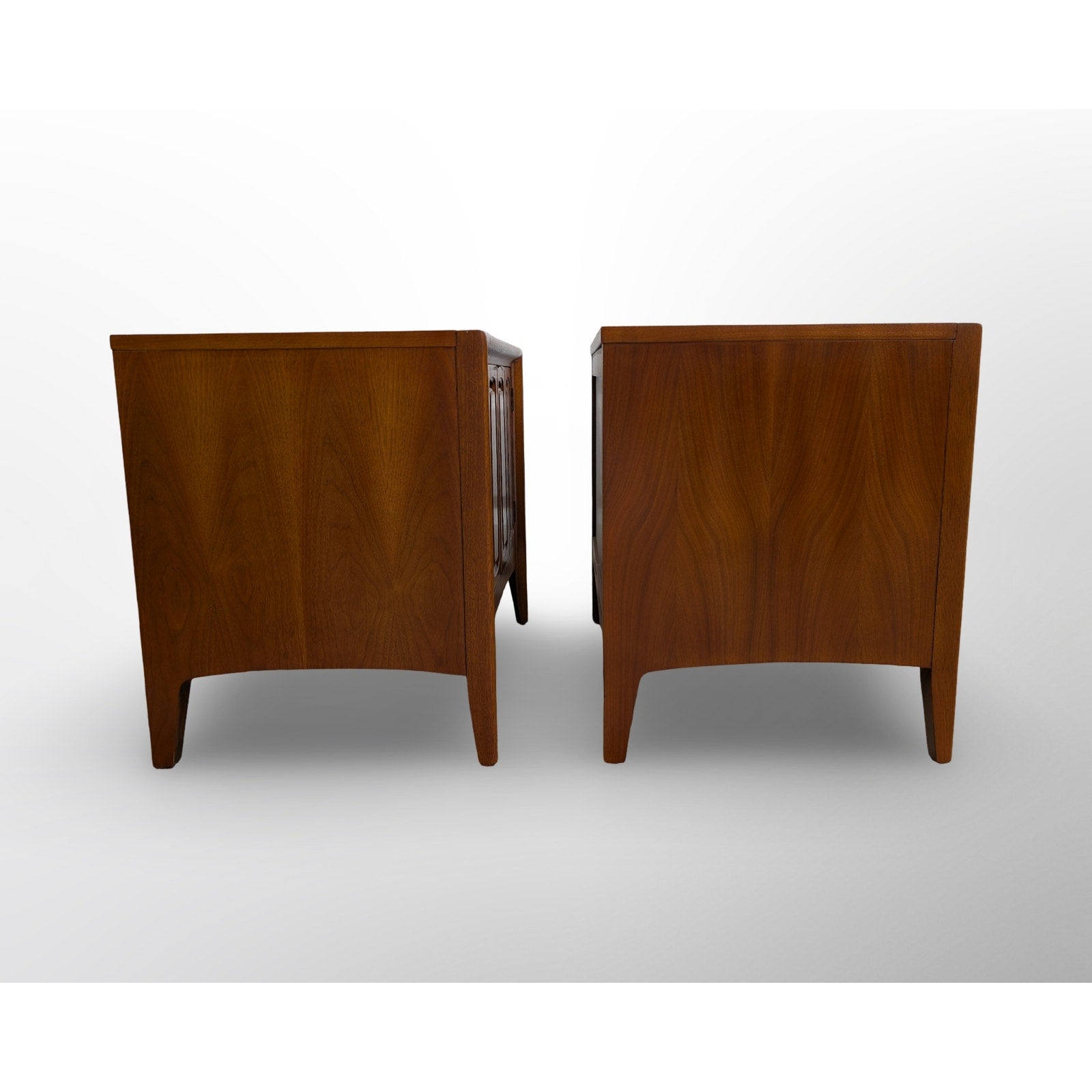 Pair of Broyhill Emphasis walnut nightstands restored mid century modern bedroom furniture