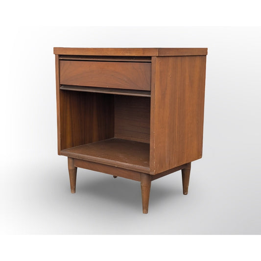 Broyhill Pacemaker walnut nightstand mid century modern single drawer bedside table restored vintage