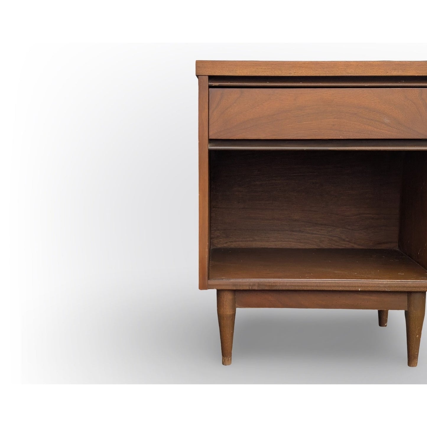Broyhill Pacemaker walnut nightstand mid century modern single drawer bedside table restored vintage