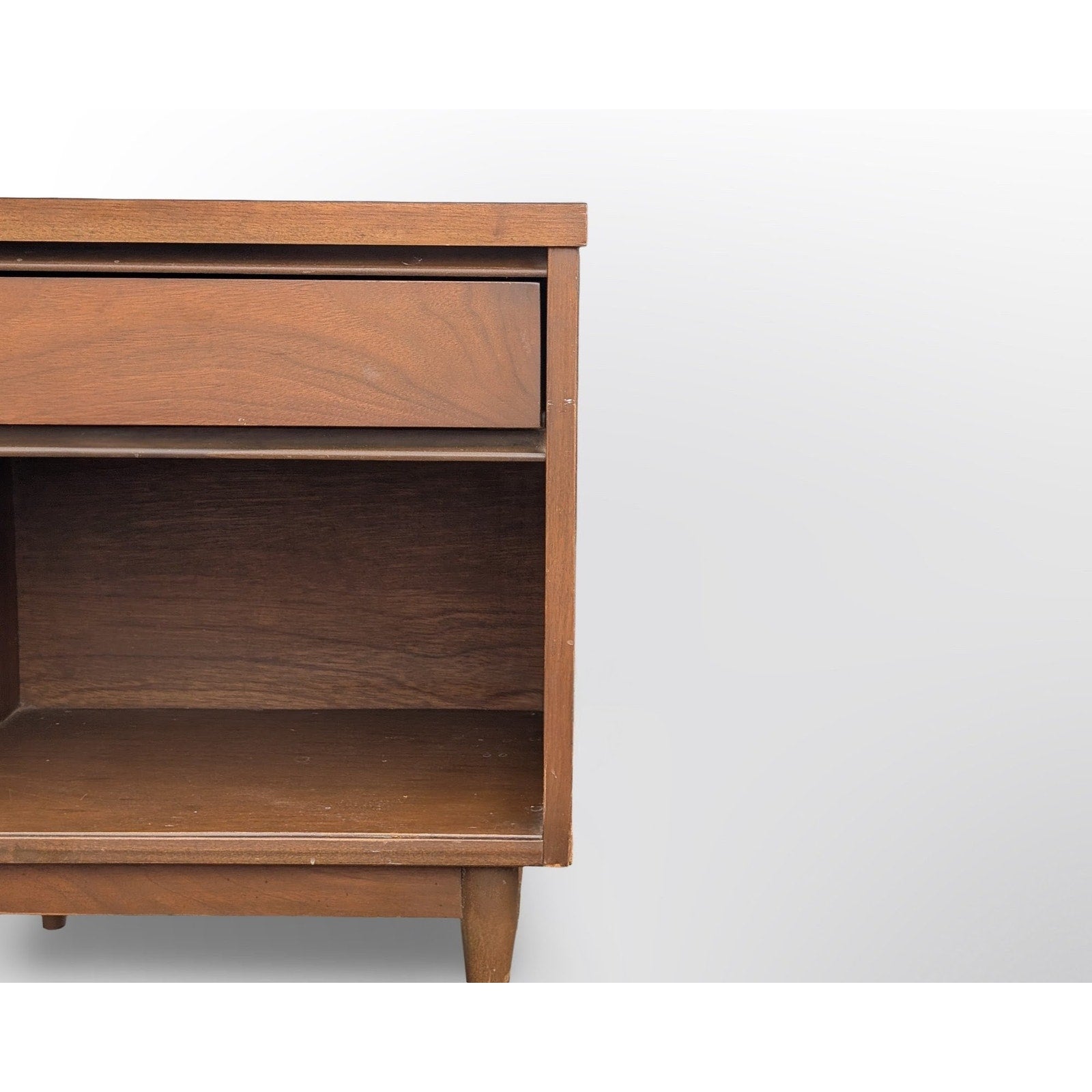 Broyhill Pacemaker walnut nightstand mid century modern single drawer bedside table restored vintage