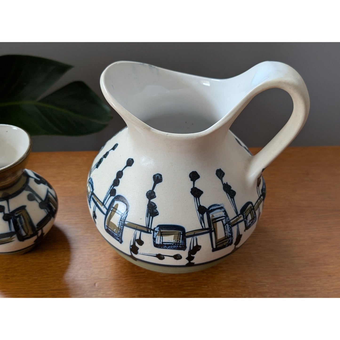Vintage Mid-Century Modern Hand-Painted Pottery Pitcher & Vase – Harsa Israel