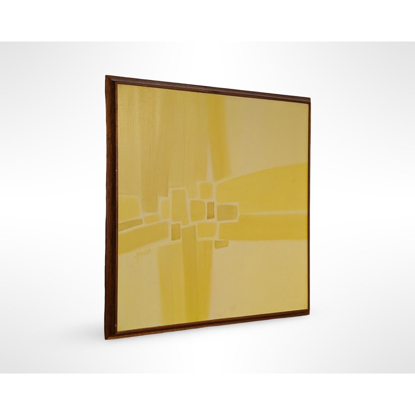 Vintage Geometric Abstract Oil Painting Signed HANNA Wood Framed 32 x 32