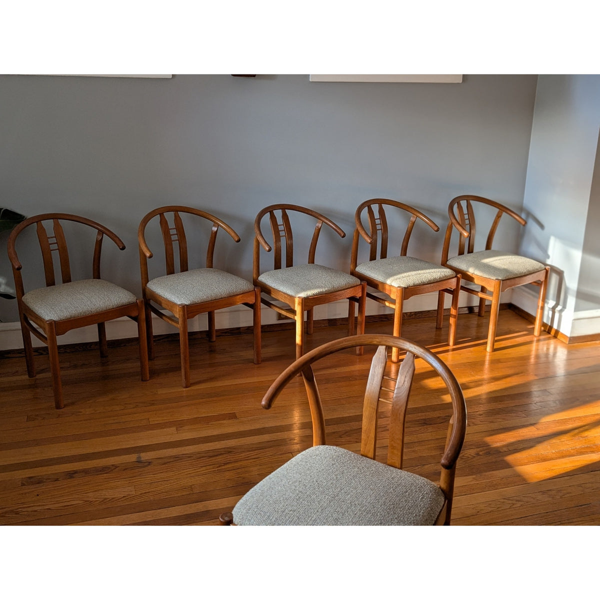 Set of 6 Danish Modern Teak Bullhorn Dining Chairs – Mid-Century Design — additional view 5