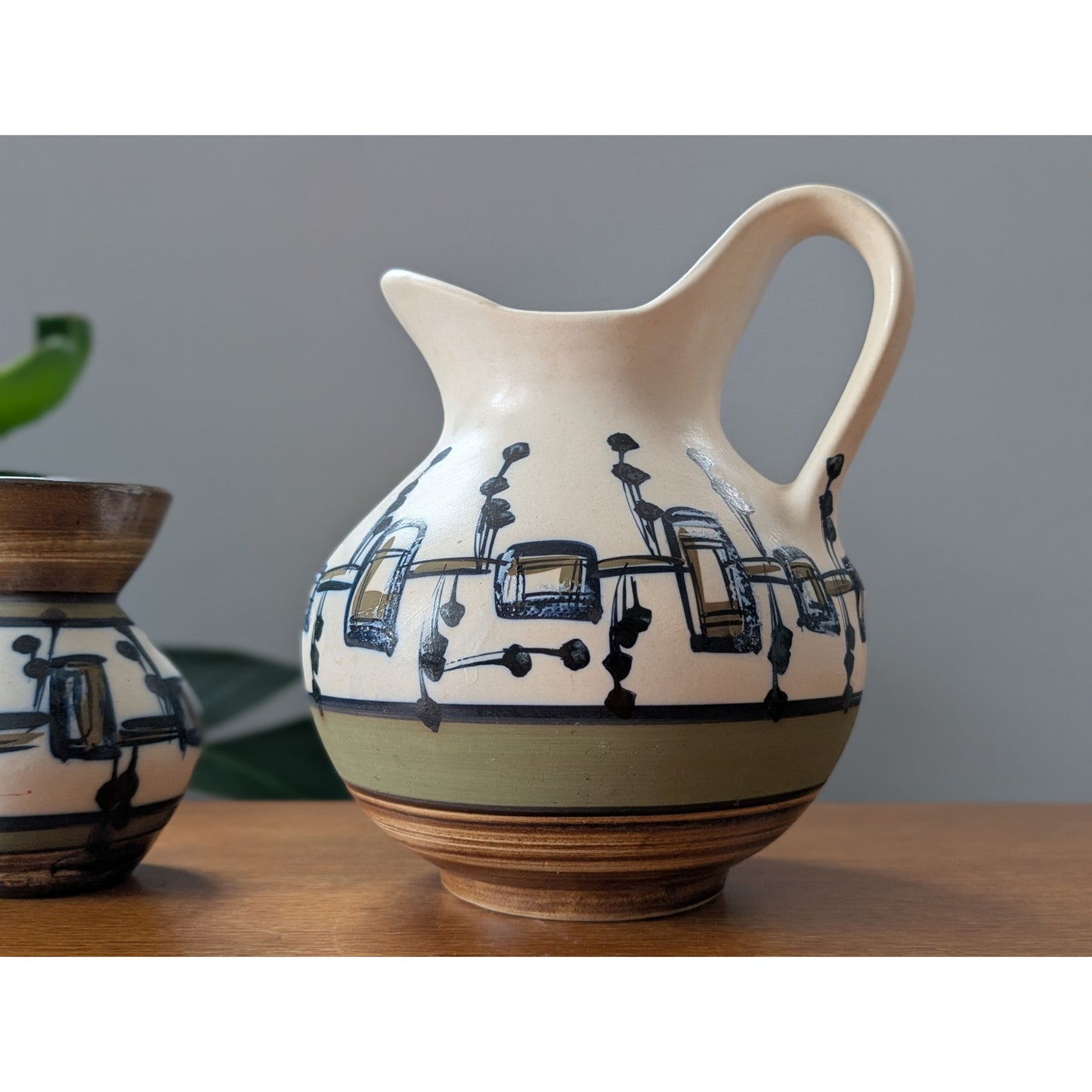 Vintage Mid-Century Modern Hand-Painted Pottery Pitcher & Vase – Harsa Israel