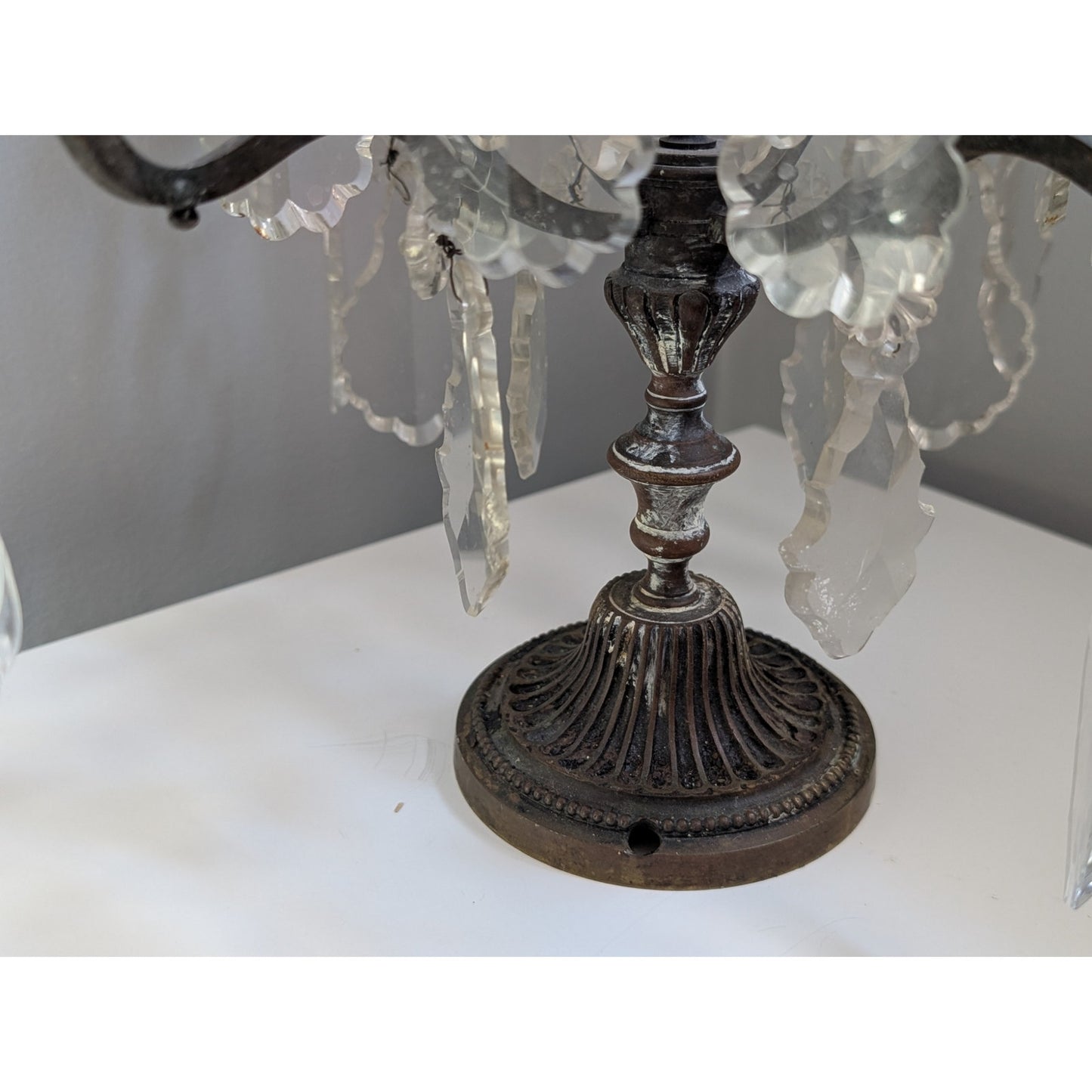 Pair of Vintage Louis XV Style Brass & Cut Glass Girandole Candelabras