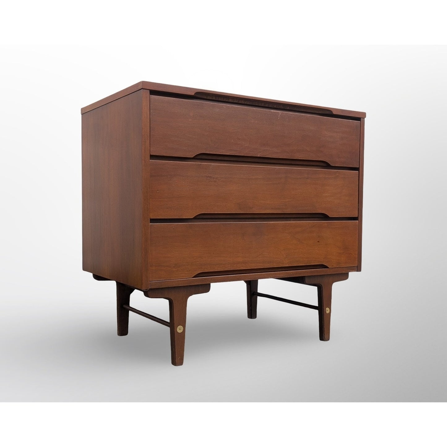 Stanley Mid Century Modern Walnut 3 Drawer Chest Restored Top MCM Dresser