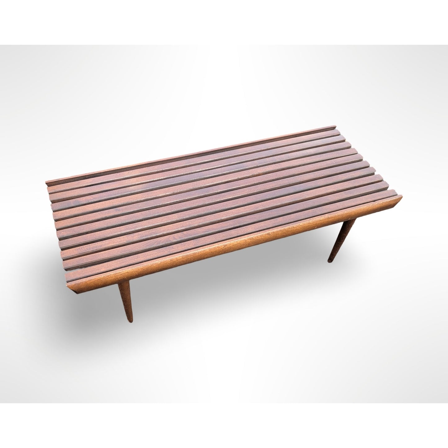 Vintage Yugoslavian Solid Wood Slat Bench Coffee Table Mid Century Modern