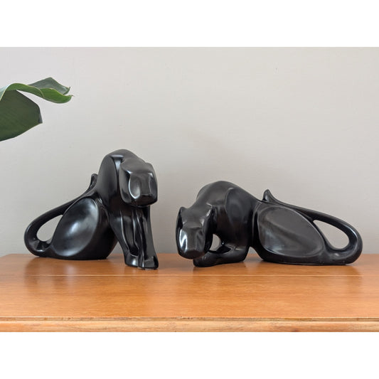Pair of Large Vintage Ceramic Black Panthers by Jaru