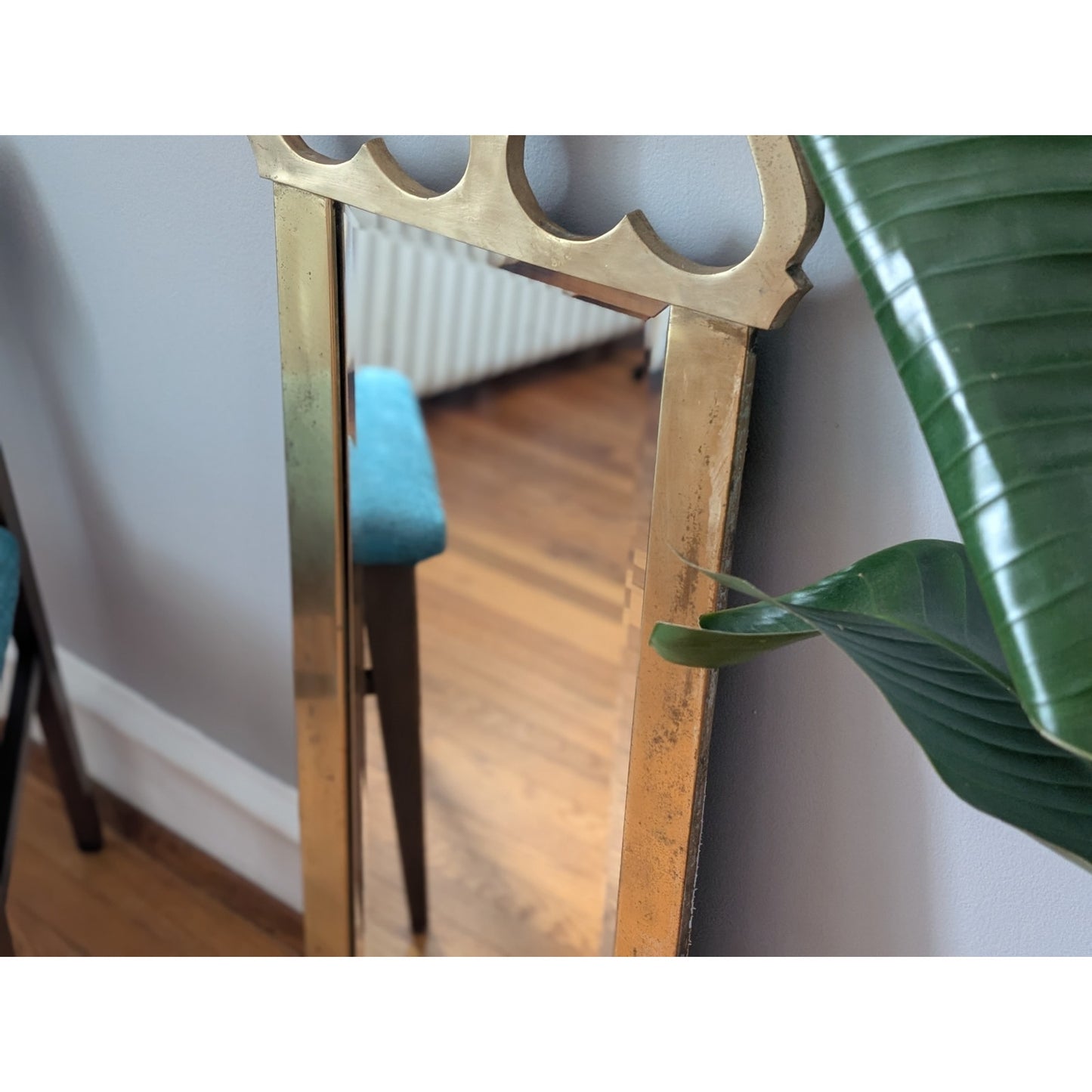 Vintage Mid-Century Large Brass Wall Mirror – Hearts Motif