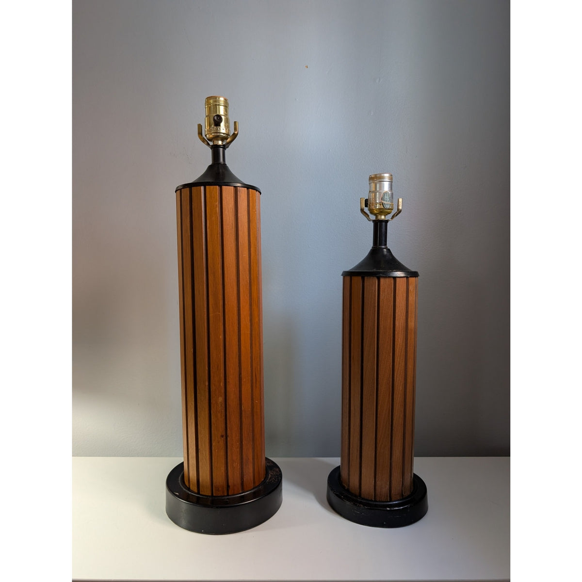 Pair of Vintage Mid-Century Modern “Gruvwood” Walnut Table Lamps