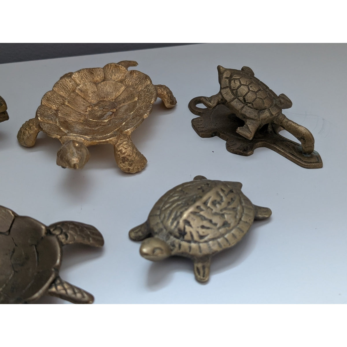 Collection of Vintage Brass Turtle Trinket Trays, Paperweight & Mail Clip — additional view 3