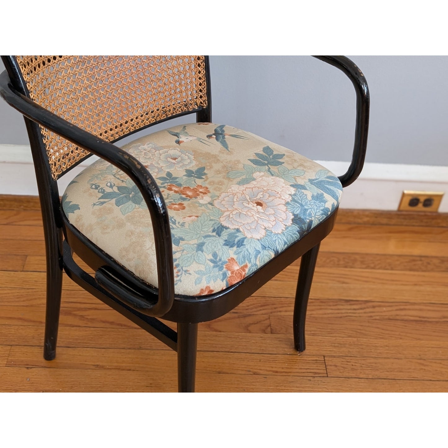 Vintage Josef Hoffmann–Style Prague Chair with Asian-Inspired Upholstery